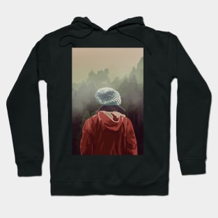 Adventure Hiker in Mountain Landscape with Fog Hoodie